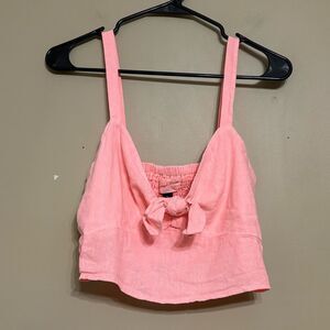 Universal Thread Linen Blend Tie-Front Cropped Tank Top Coral Pink Medium